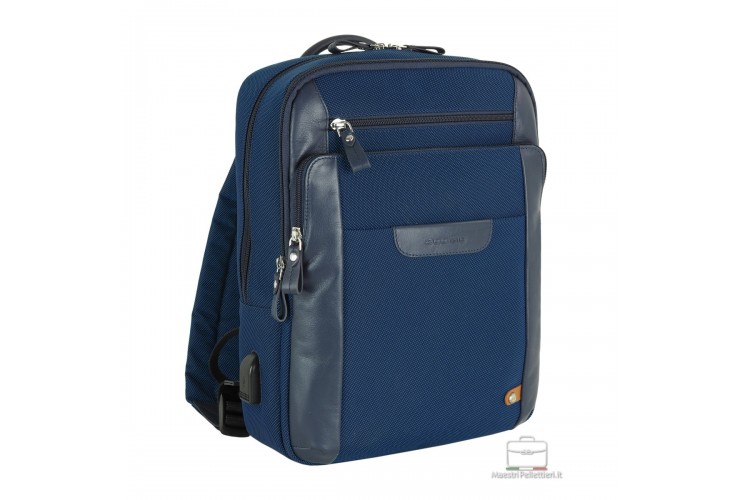 Laptop-Rucksack klein Zip 13" Stoff und Leder Navy blau Laptop-Rucksack klein Zip 13" Stoff und Leder Navy blau