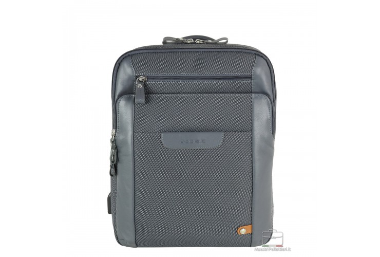Laptop-Rucksack klein Zip 13" Stoff und Leder Grau Laptop-Rucksack klein Zip 13" Stoff und Leder Grau