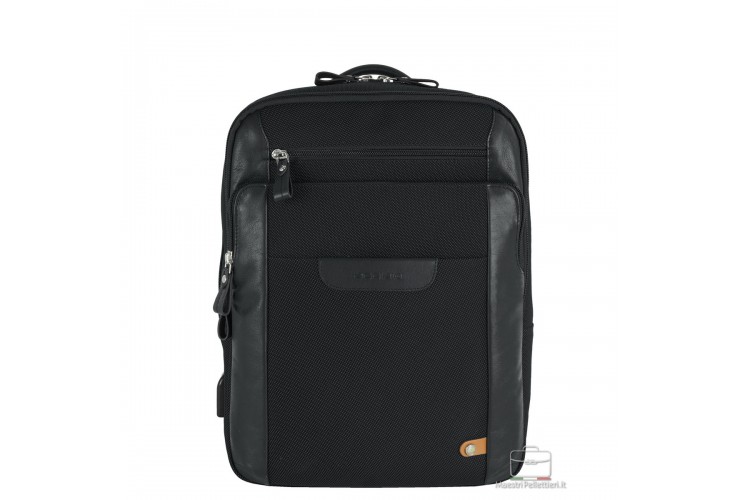 Laptop-Rucksack klein Zip 13" Stoff und Leder Schwarz