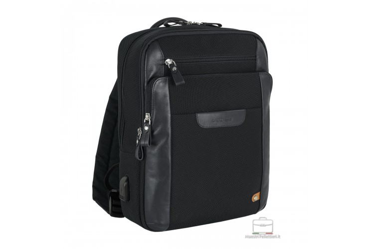 Laptop-Rucksack klein Zip 13" Stoff und Leder Schwarz