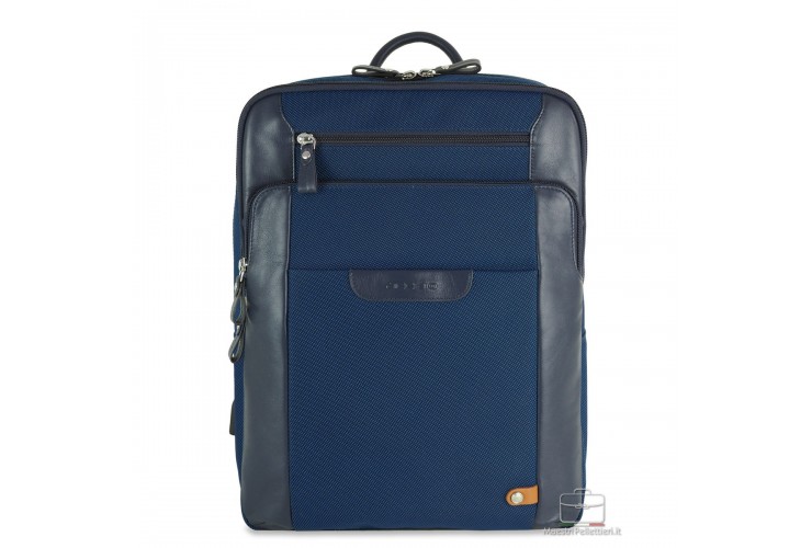 Laptop backpack 15" fabric and leather Navy Blue Laptop backpack Zip 15" fabric and leather Navy Blue