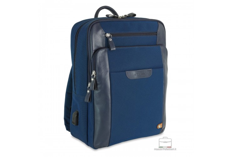Laptop backpack 15" fabric and leather Navy Blue Laptop backpack Zip 15" fabric and leather Navy Blue