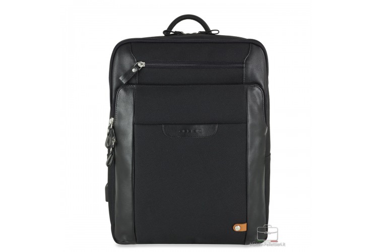Zaino porta pc 15" tessuto e pelle Nero Zaino porta pc 15" tessuto e pelle Nero