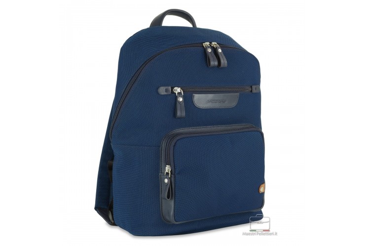 Laptop small backpack Geo 13" fabric and leather Cobalt Navy