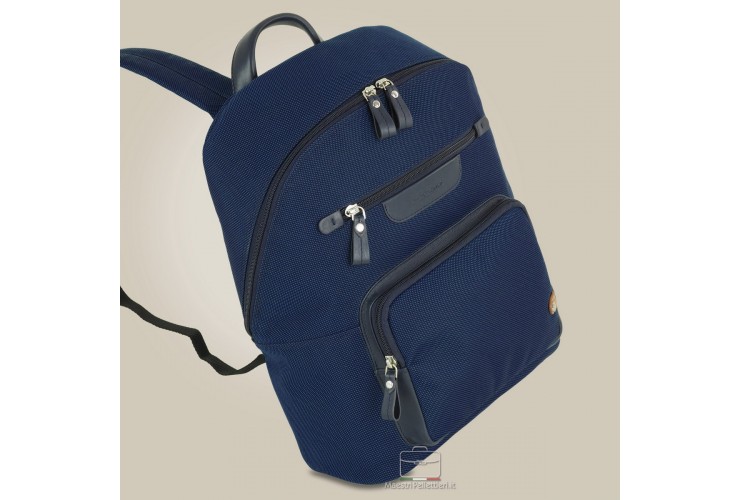 Laptop small backpack Geo 13" fabric and leather Cobalt Navy