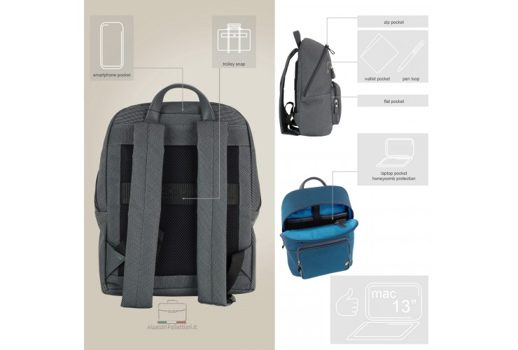 Zaino porta pc piccolo 13" tessuto e pelle Marrone Zaino porta pc piccolo 13" tessuto e pelle Marrone