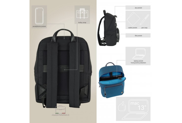 Laptop-Rucksack klein Geo 13" Stoff und Leder Schwarz
