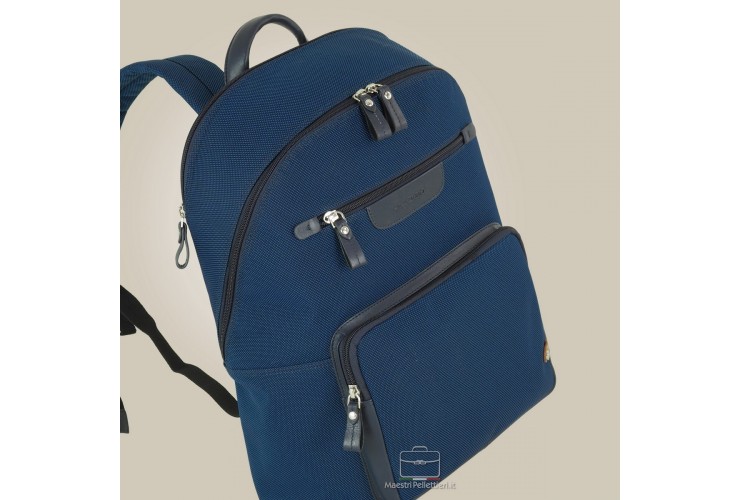 Laptop backpack Geo 15" fabric and leather Navy Blue Laptop backpack Geo 15" fabric and leather Navy Blue