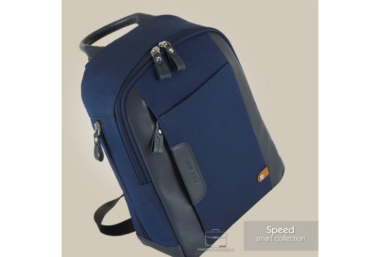 Zaino piccolo tessuto e pelle Blu Navy Zaino piccolo tessuto e pelle Blu Navy