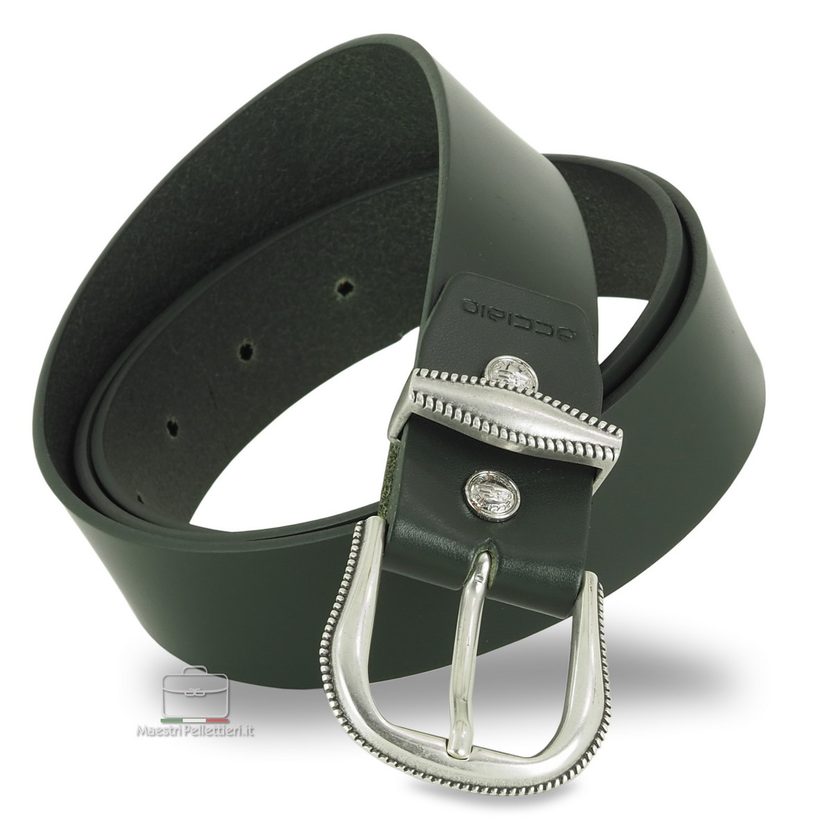 woman's black belt with silver buckle