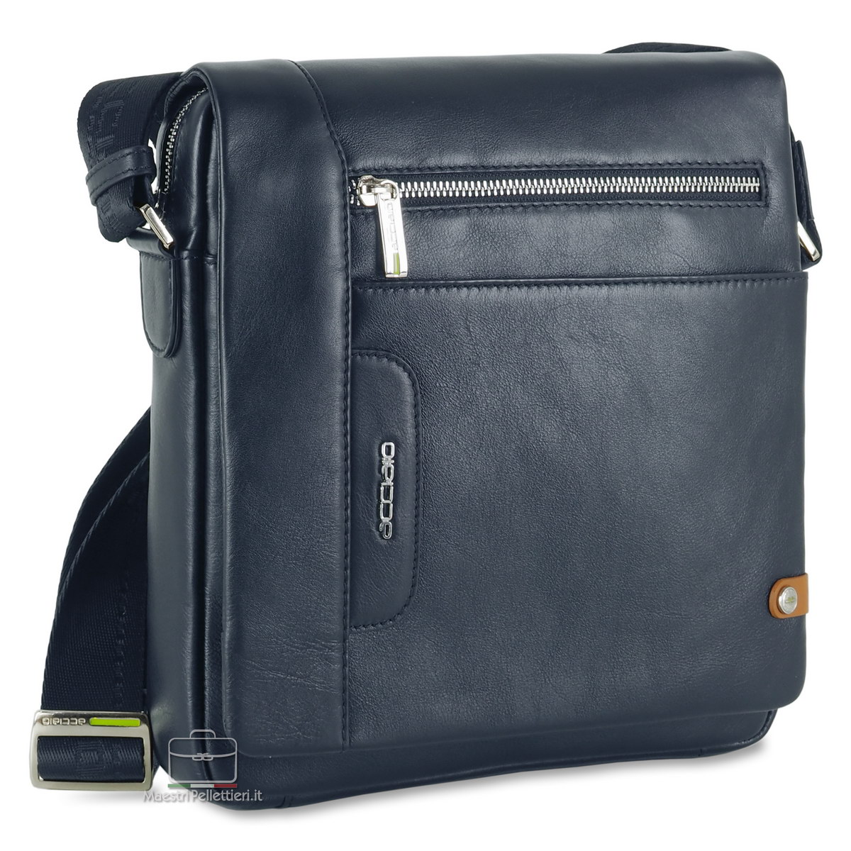borsello da uomo grande in pelle blu