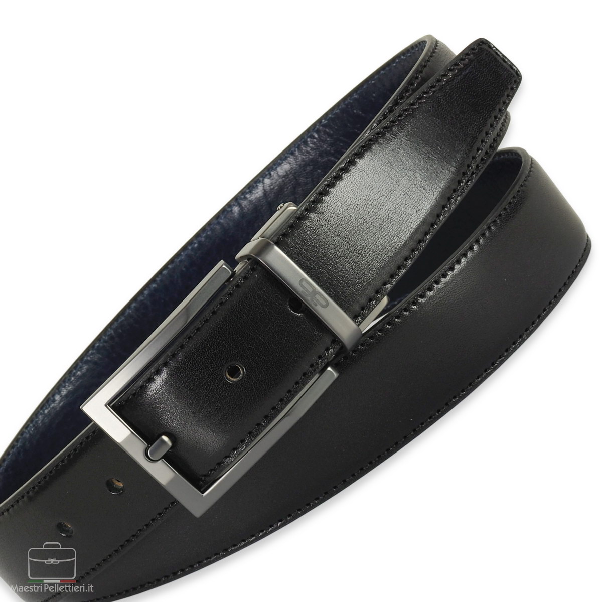 double face men's belt black blue