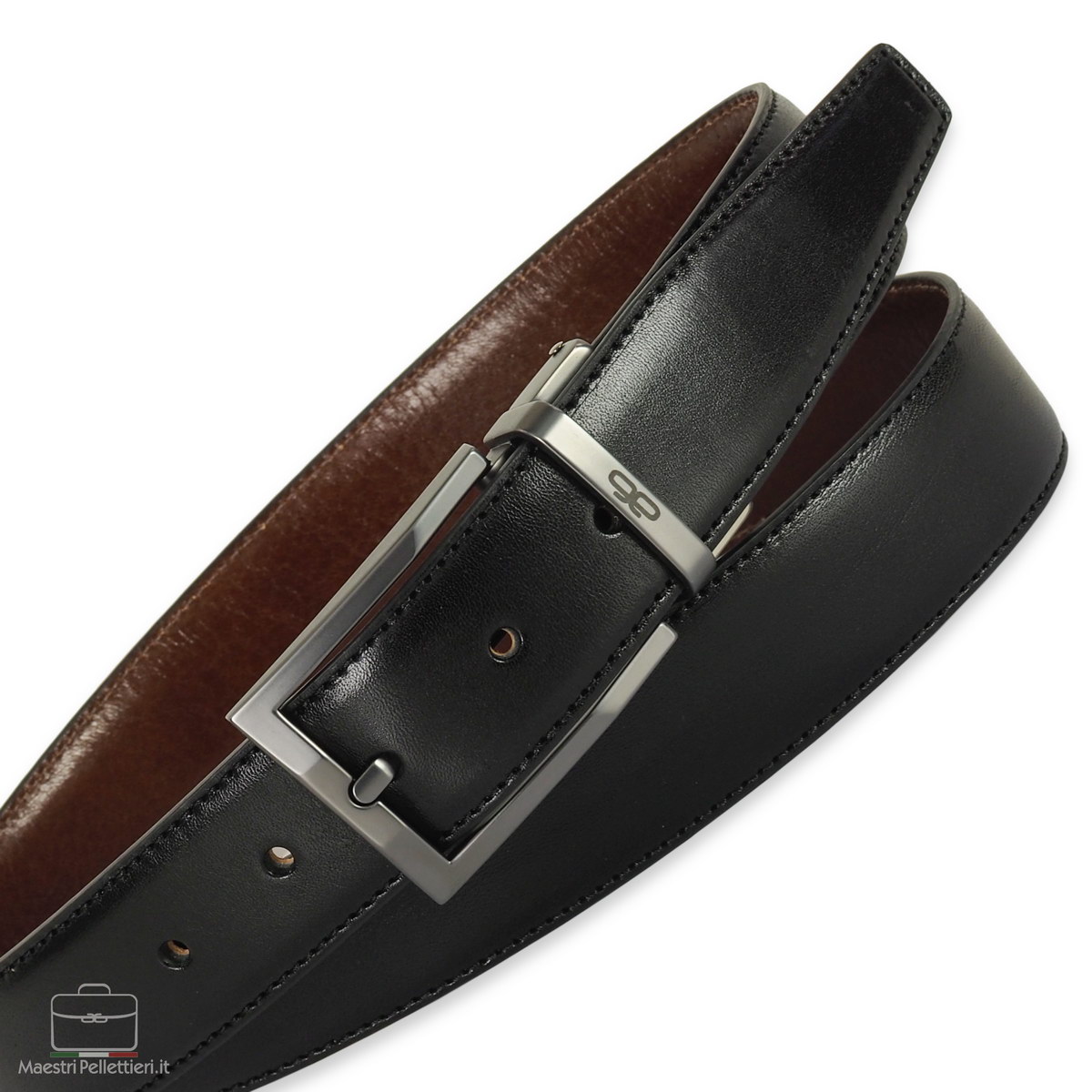 double face men's belt black chestnut