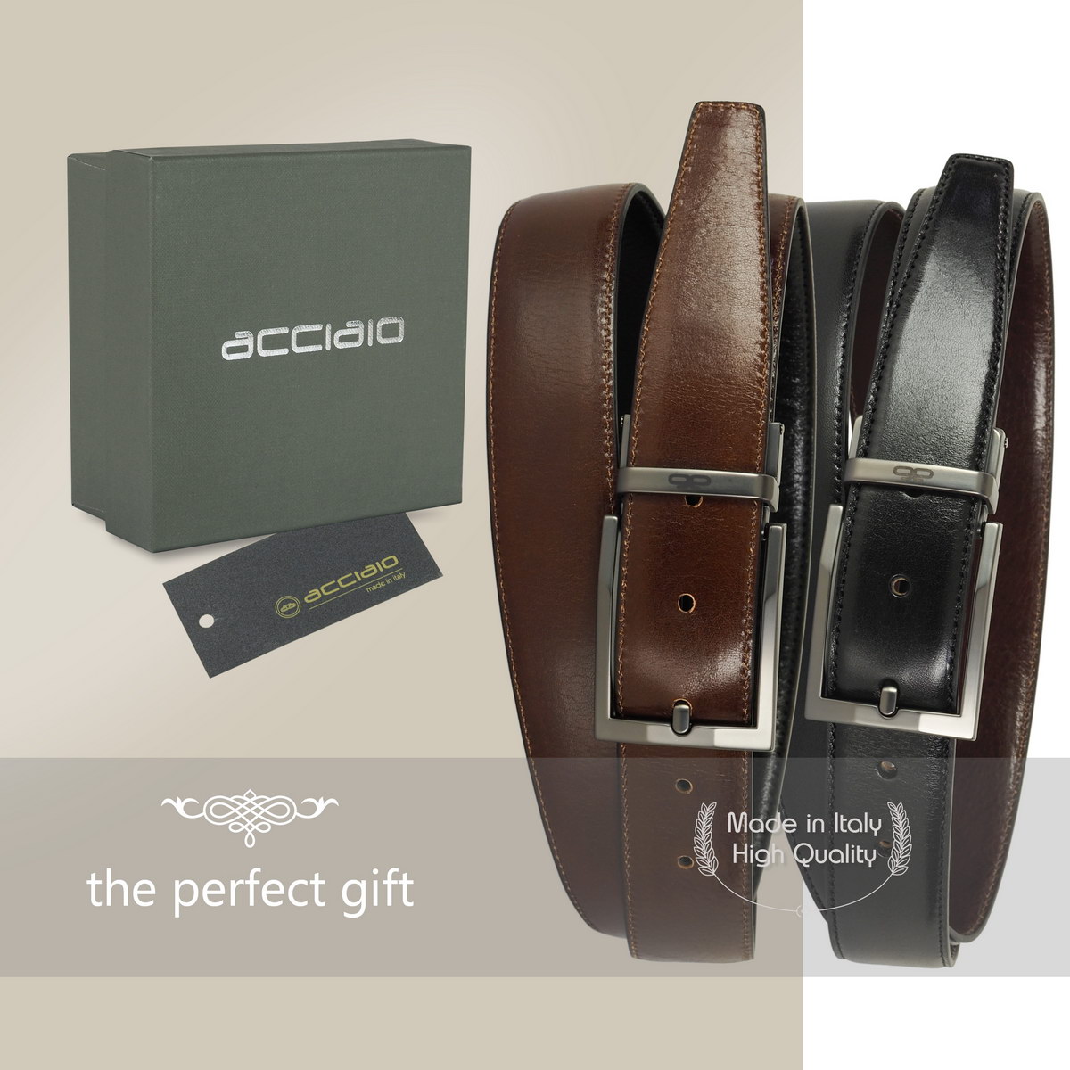 double face men's belt black brown