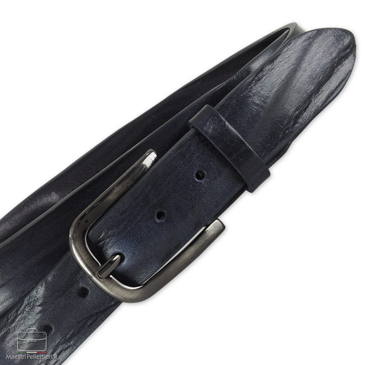 cintura in cuoio blu plissé