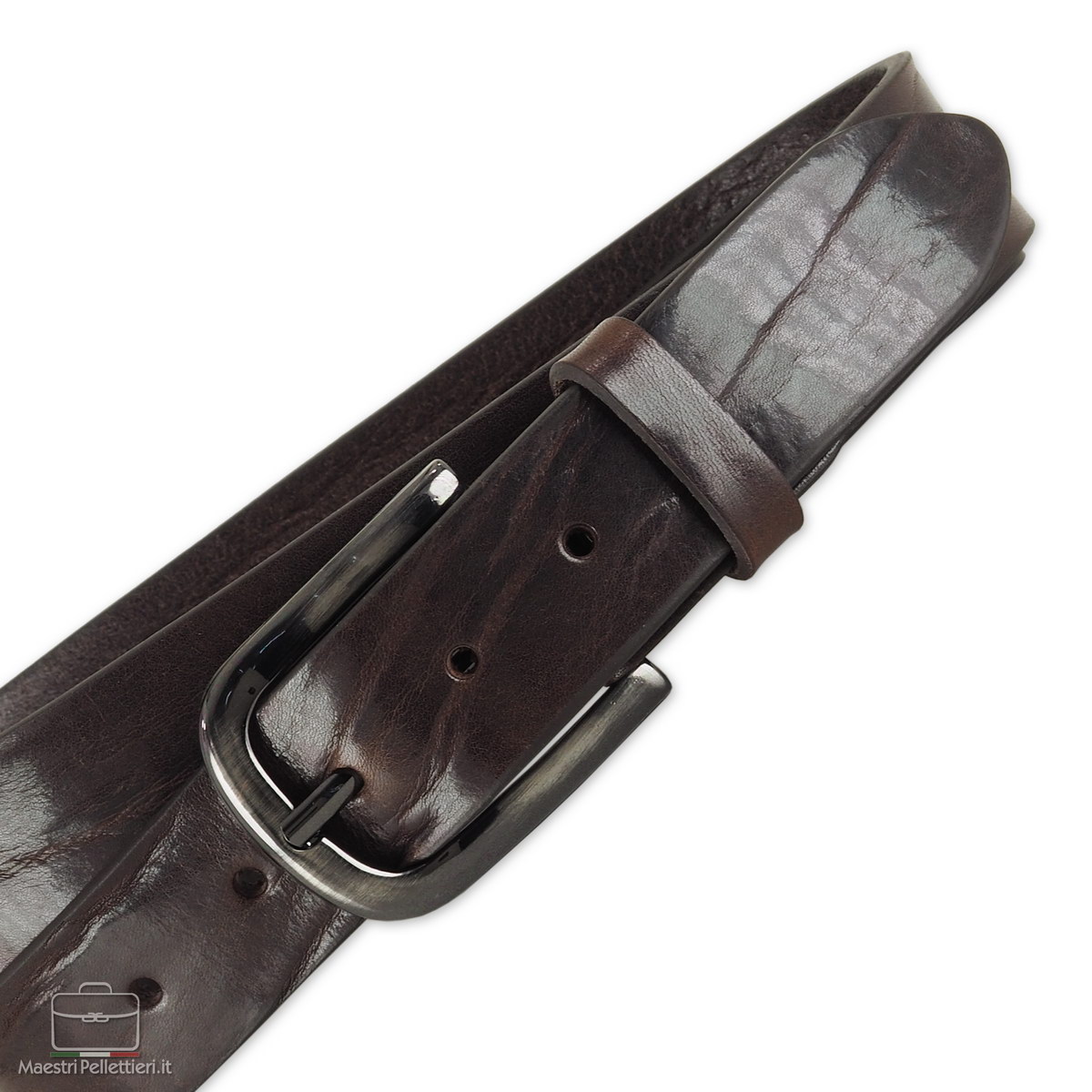 LederGuertel Braun mit plissé, made in italy - Acciaio