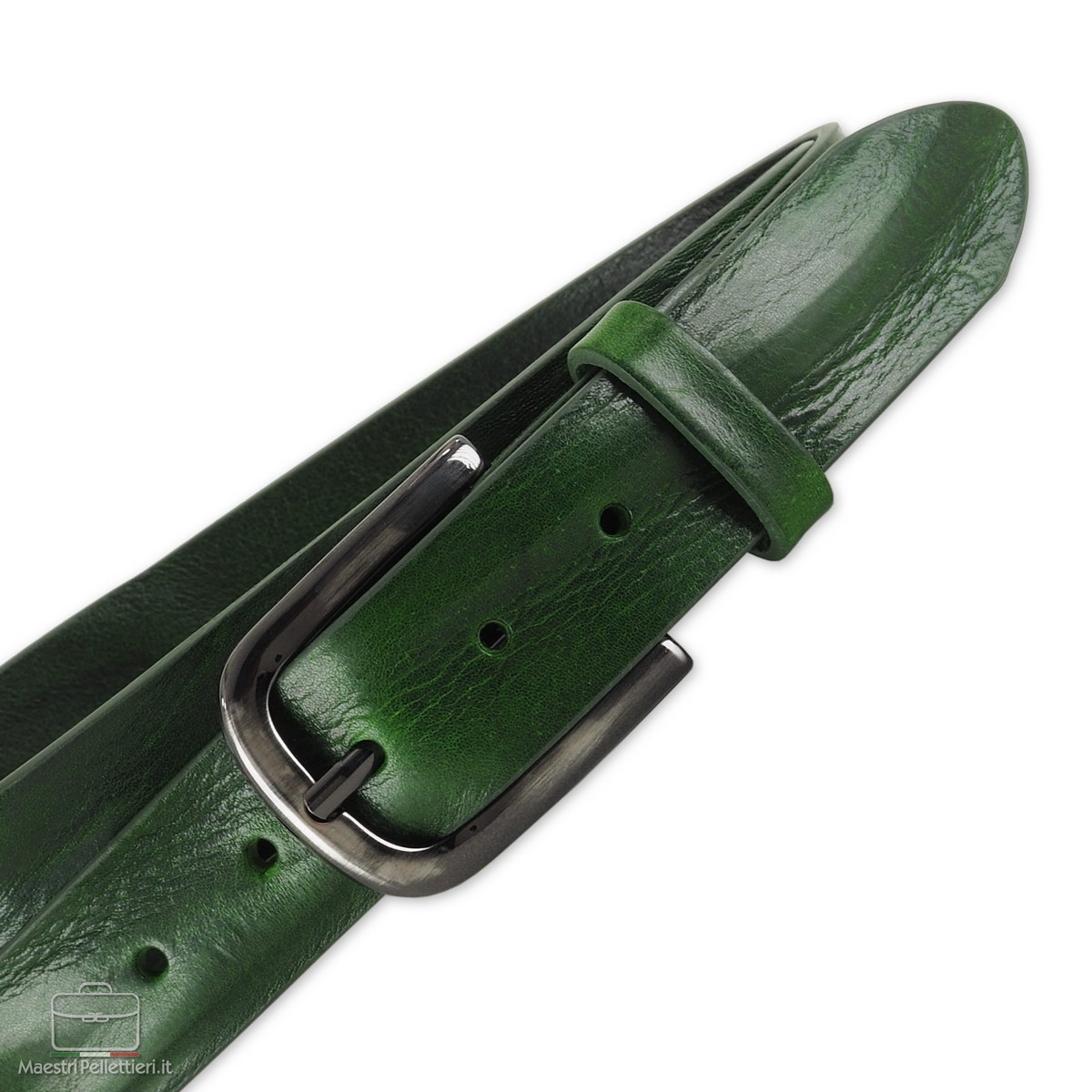cintura in cuoio verde plissé
