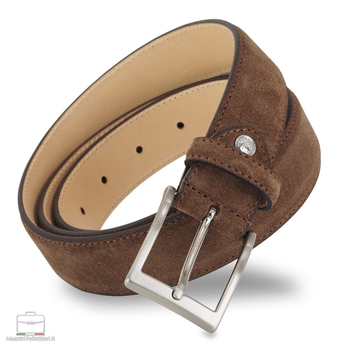 Cintura donna in vera pelle ASSISI, MARRONE, con borchie CHIAROSCURO, Made in Italy | CINTURE IN