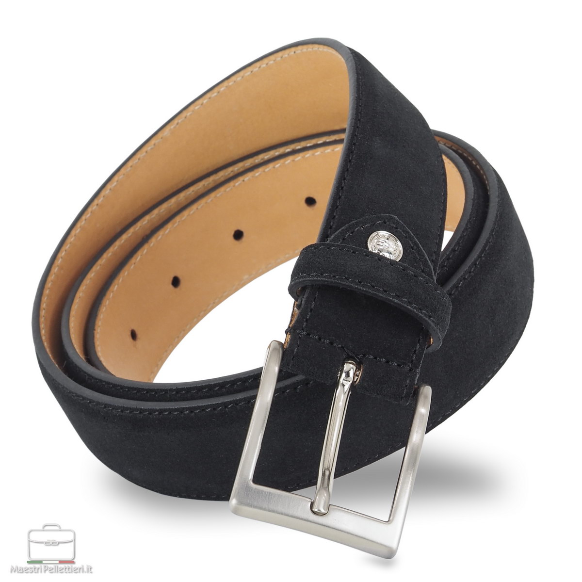 Veloursleder gürtel Schwarz, made in Italy