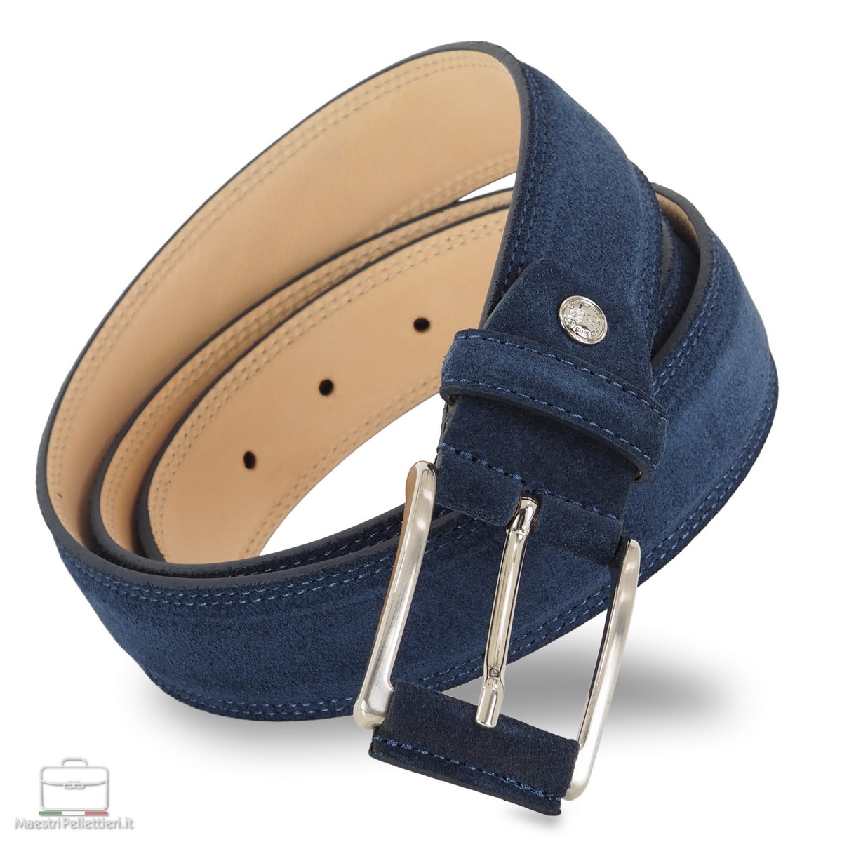 suede leather belt blu men's