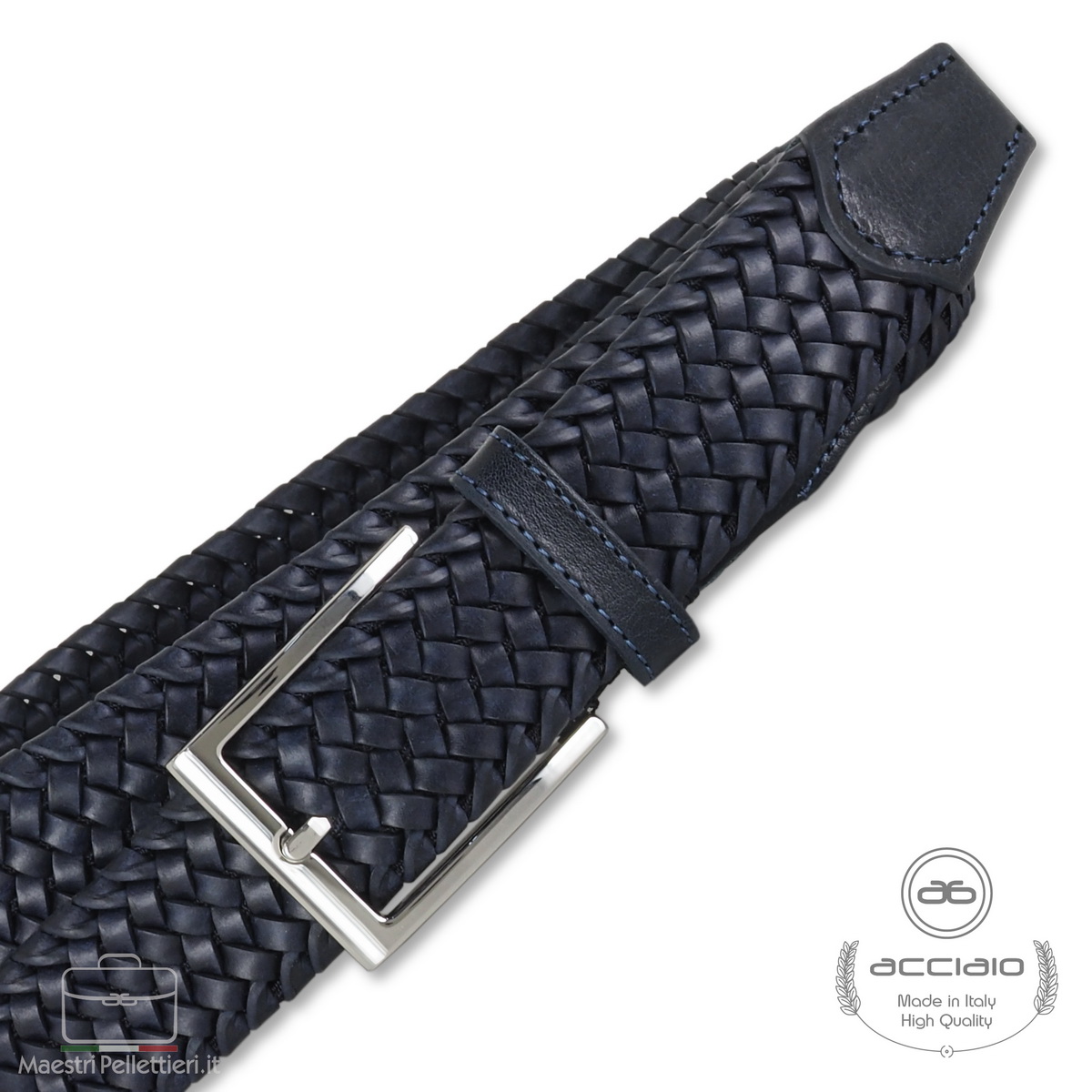 flechtgürtel aus leder blau