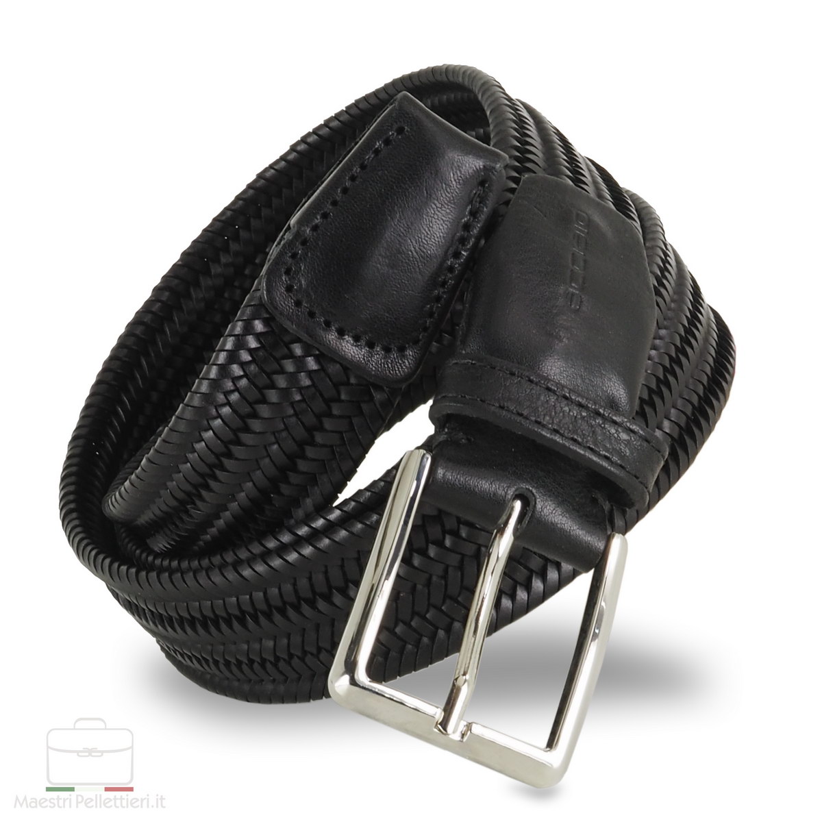 braided leather stretch belt black