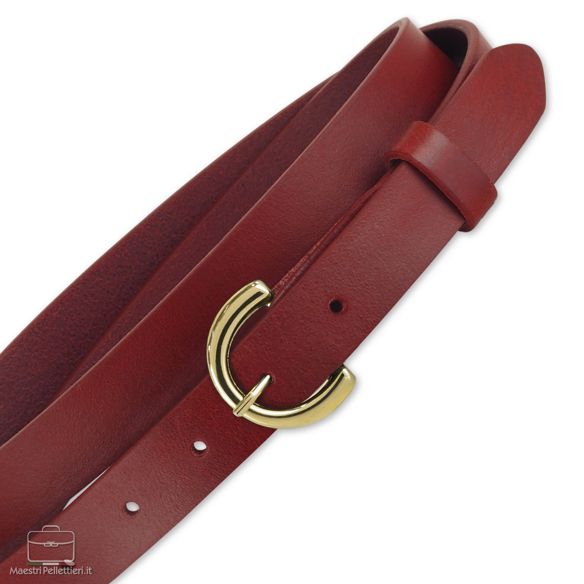 women's thin belt red gold buckle