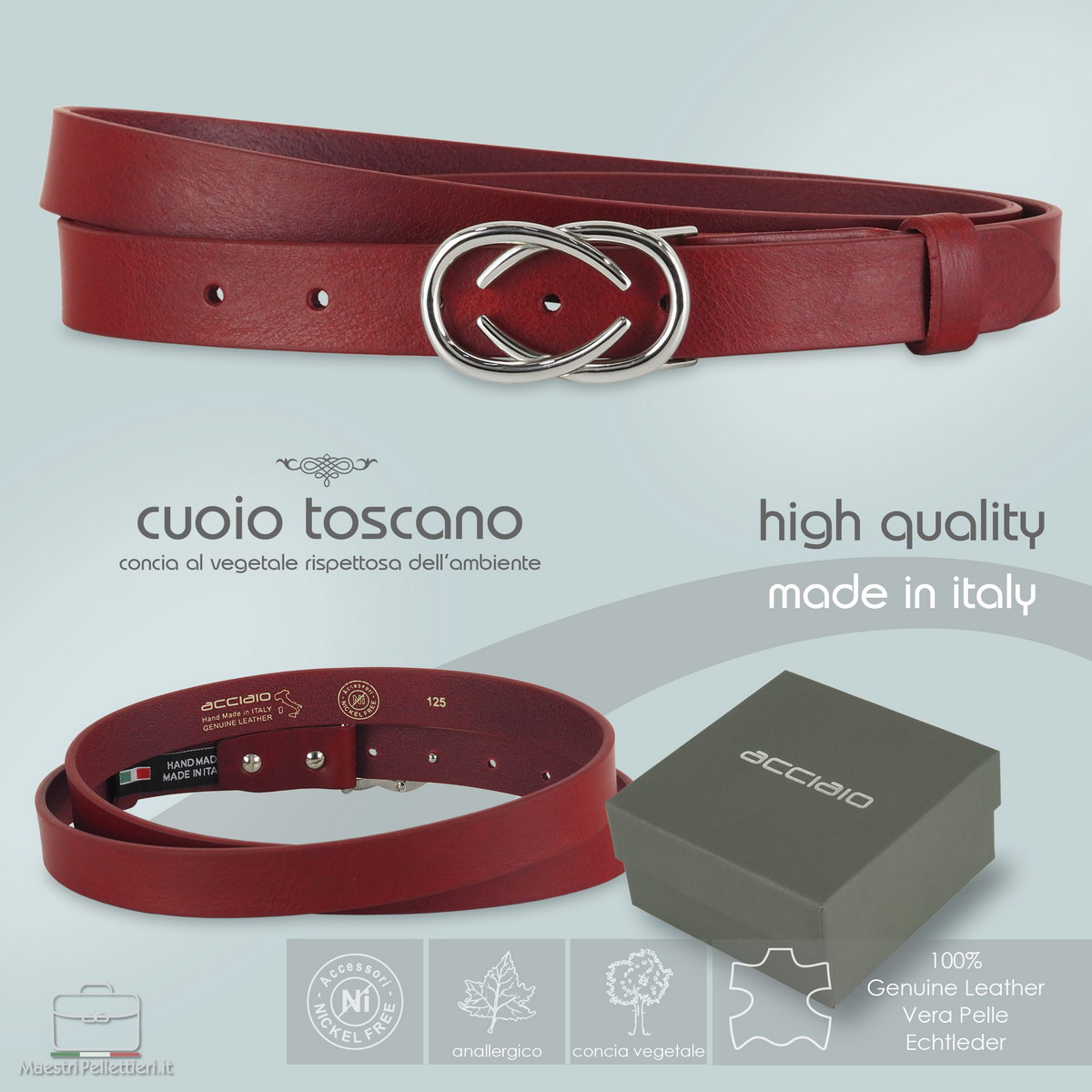 cintura da donna sottile cuoio rosso