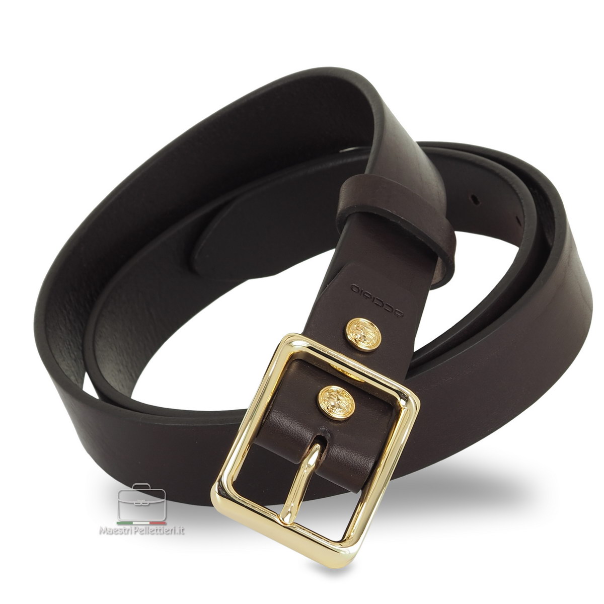 woman's belt brown shiny gold buckle