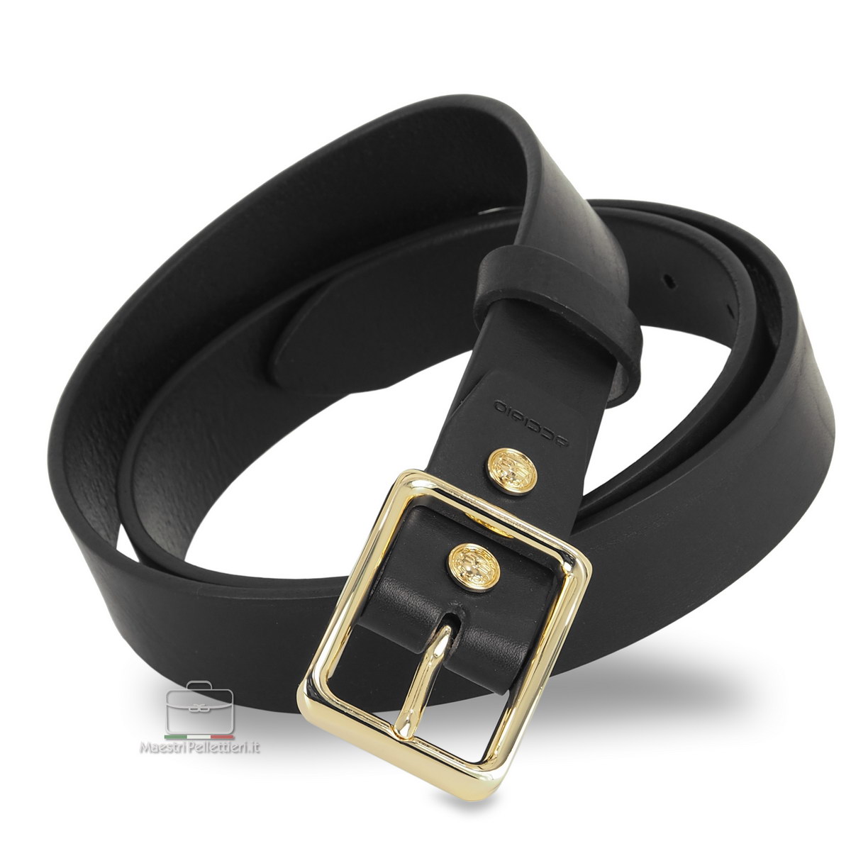 woman's belt black shiny gold buckle