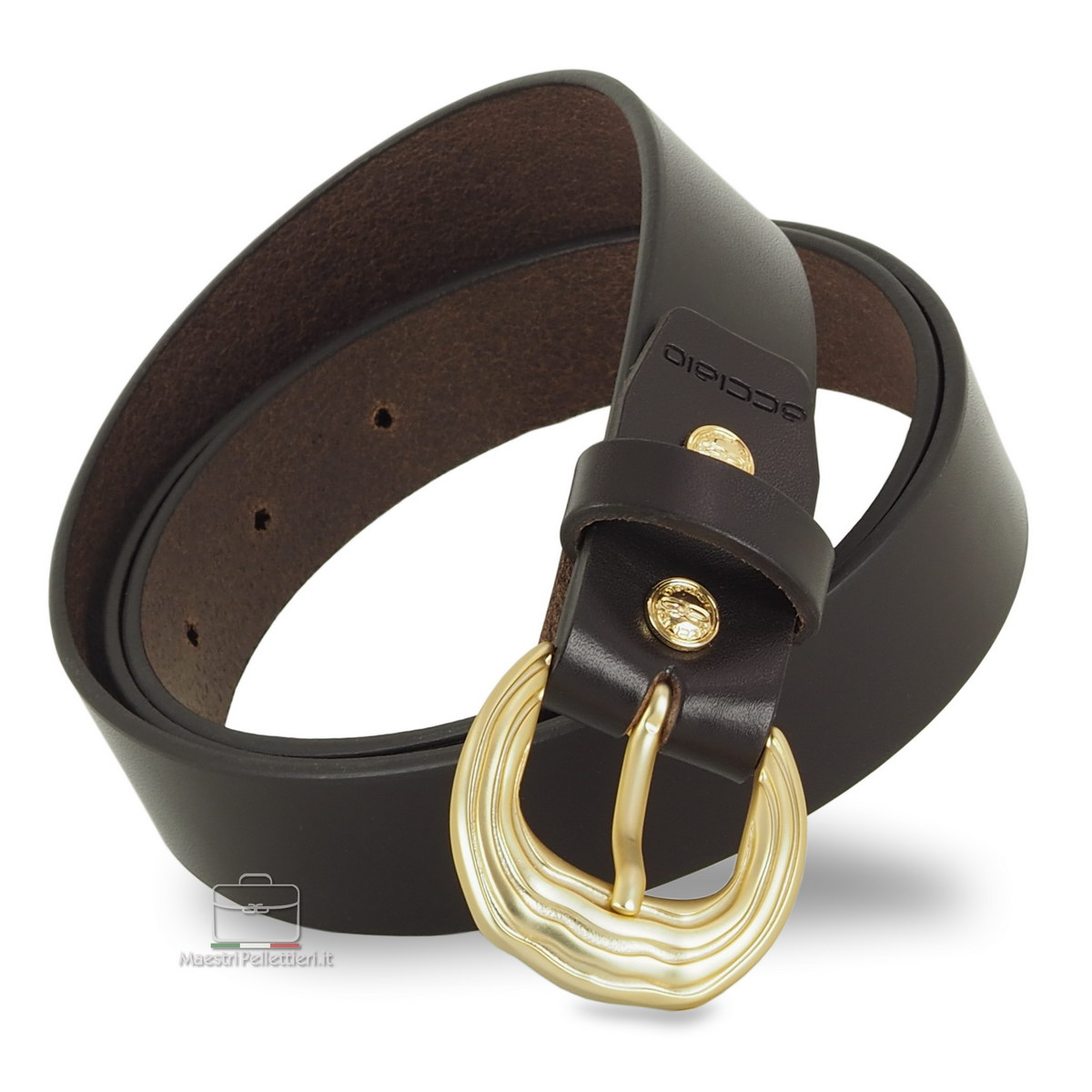 woman's belt brown sating gold buckle