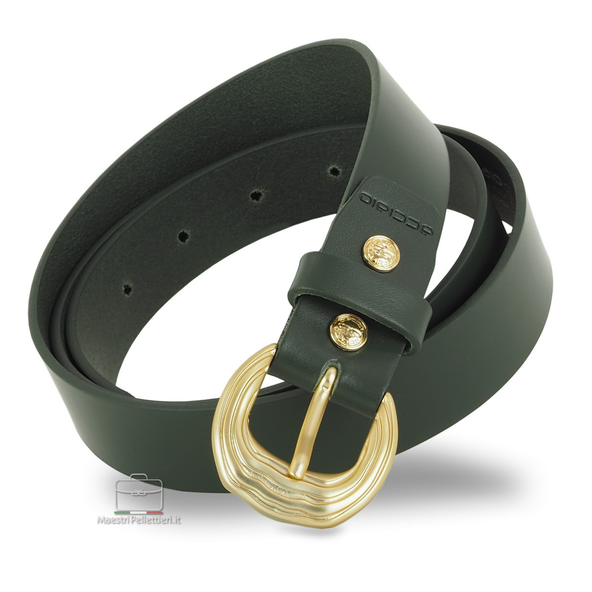 cintura donna verde fibbia oro satinato