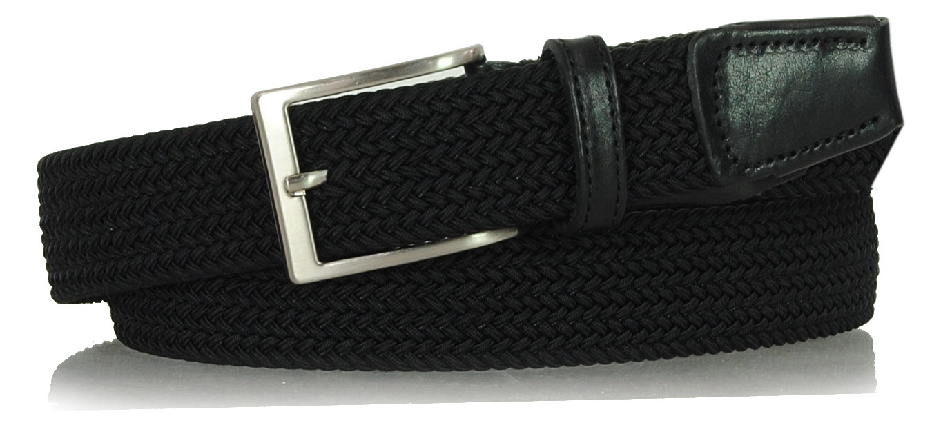 Police Cintura Uomo In Vera Pelle Intrecciata Elastica, Alta 3,5 Cm, Regolabile E Accorciabile, Con Scatola Regalo