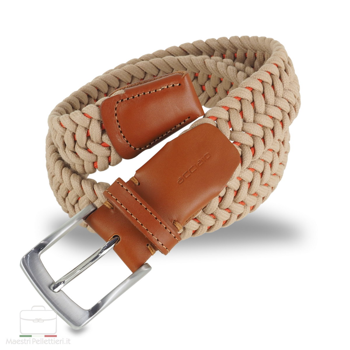 Braided belt with natural Rope and leather endings Cognac | Acciaio