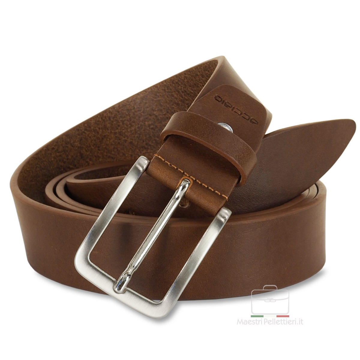Belt in light Brown leather, made in italy - Acciaio