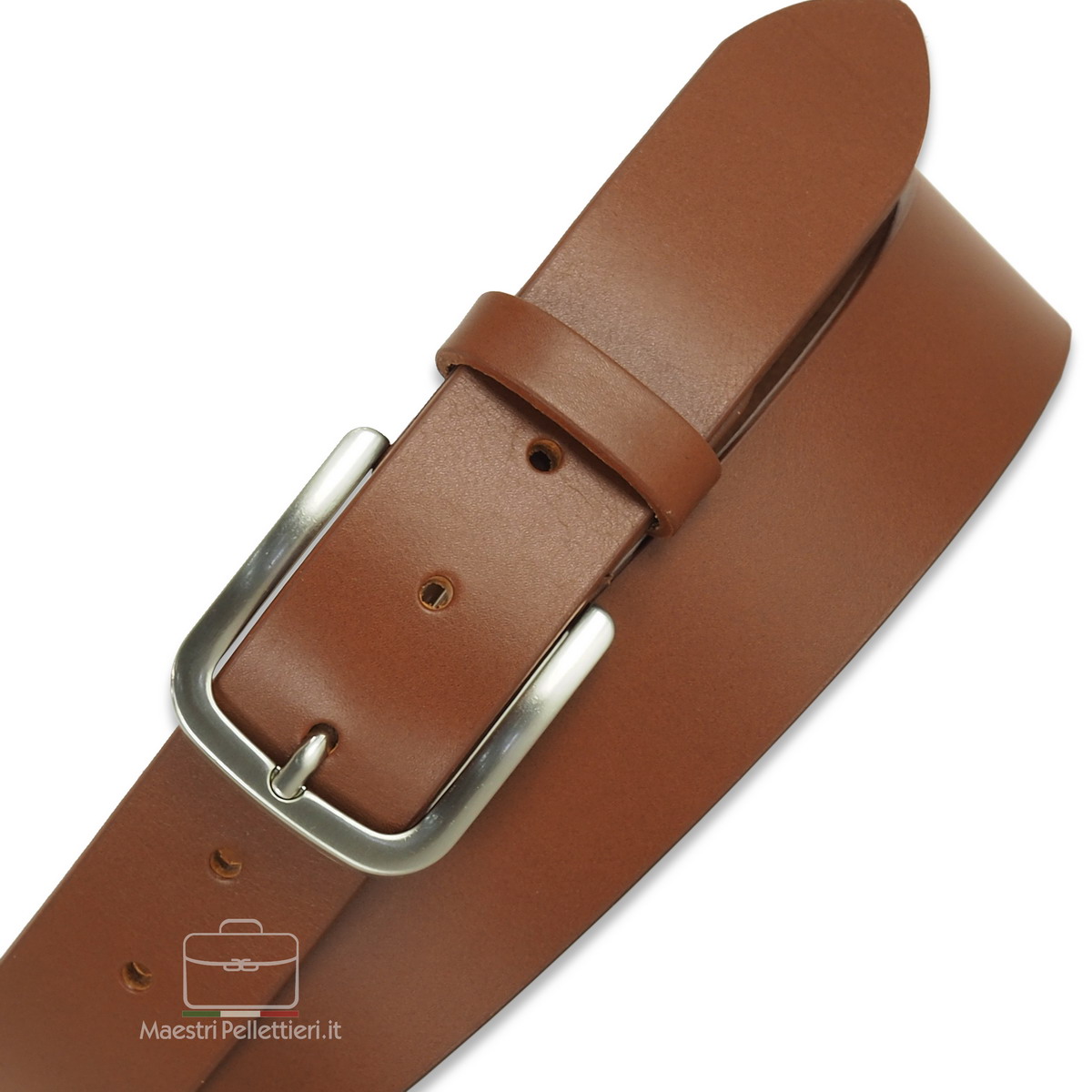 Belt in Cognac Brown leather, made in italy - Acciaio
