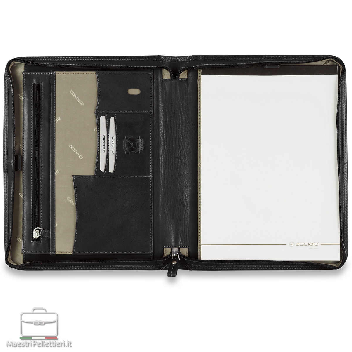 portablocco A4 con zip in pelle