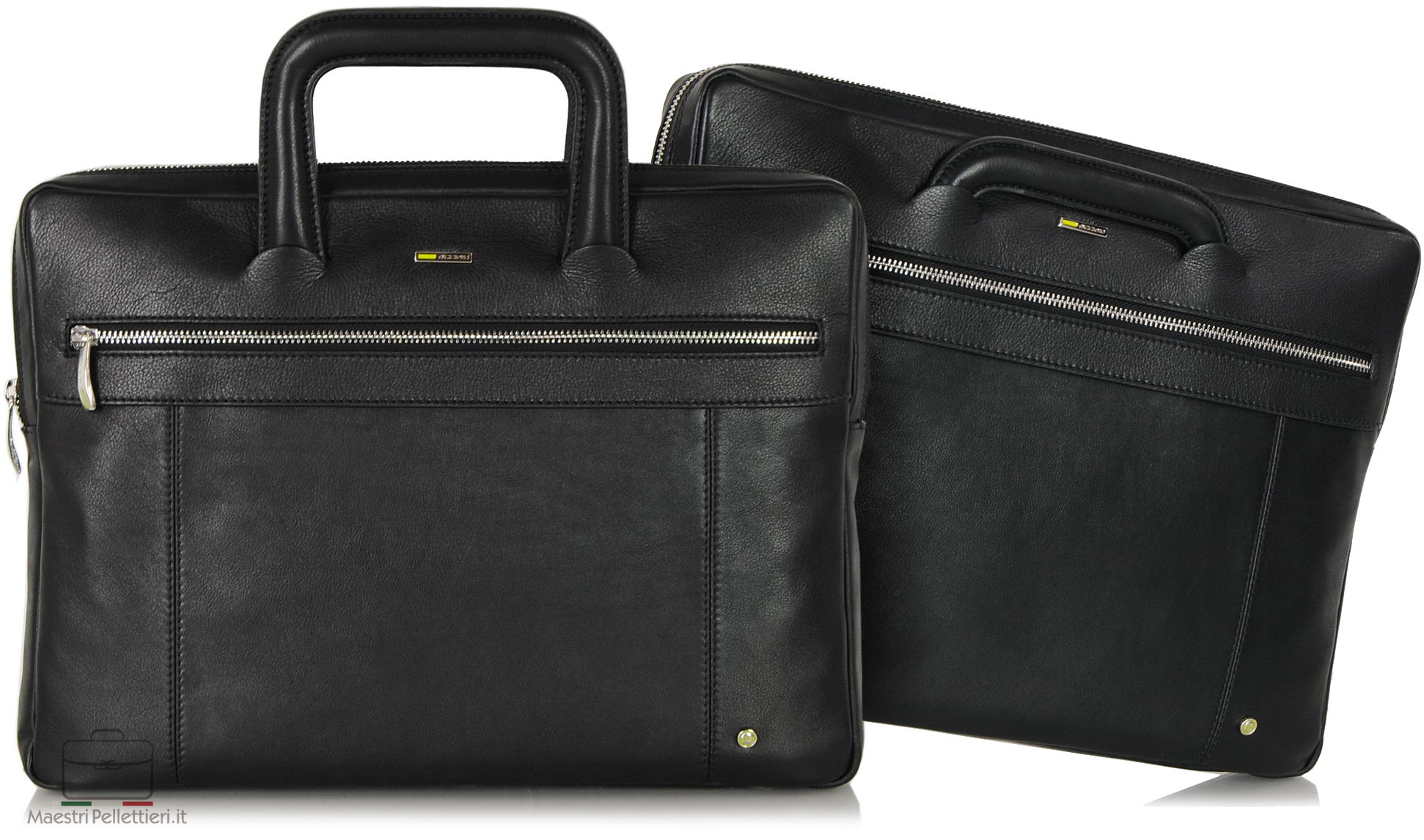 Portfolio Briefcase retractable handles leather Black Acciaio