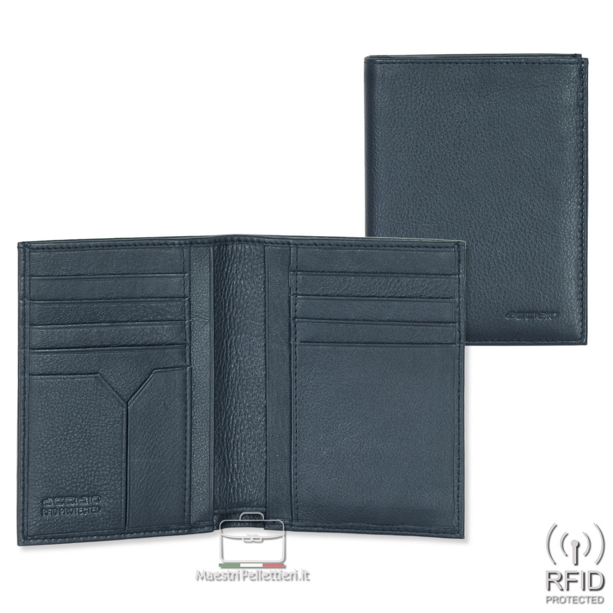 vertical men's blue wallet
