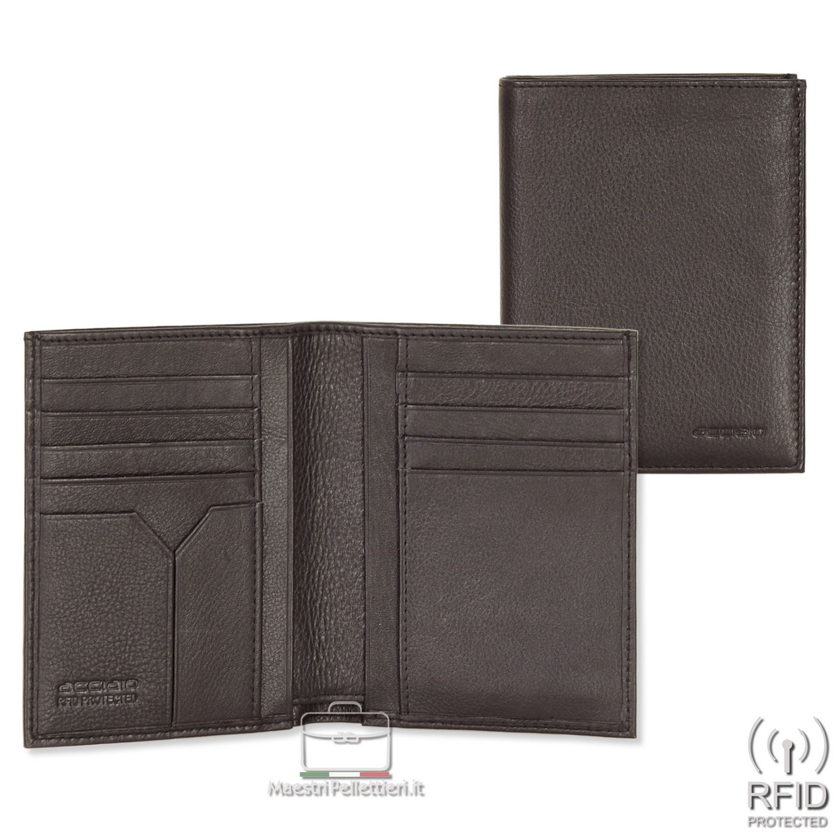 vertical men's brown wallet