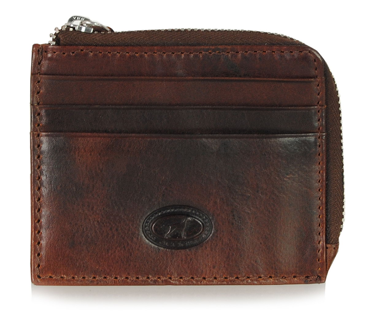 Men's Slim wallet card with zip in leather Brown Adpel
