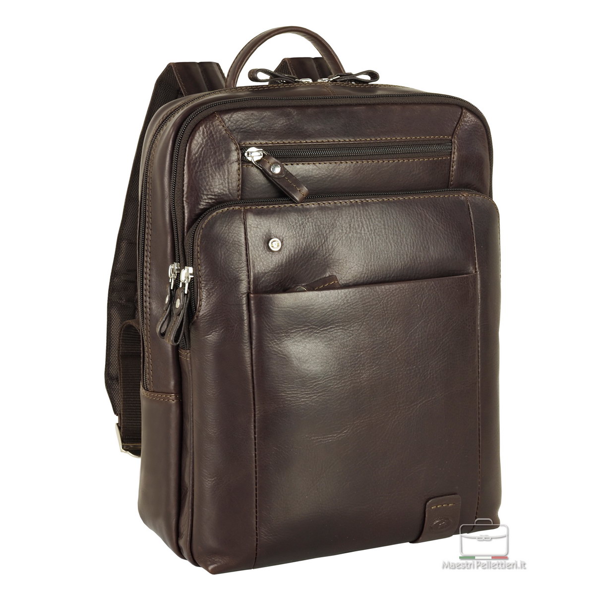 laptop leather backpack braun